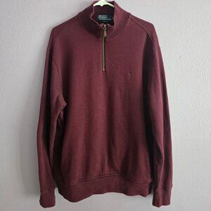 POLO RALPH LAUREN 100% Cotton 1/4 Zip Knit Pullover Wine Color SZ L